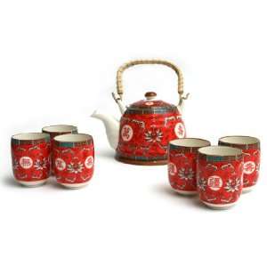  Red Longevity Porcelain Tea Set