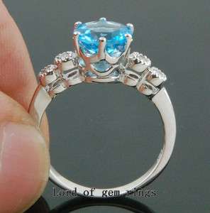   45ct Blue Topaz Bezel Diamond 14K White Gold Engagement/Promise Ring 7
