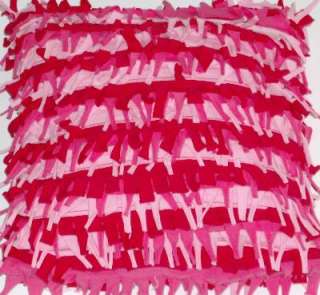 Shaggy Pink & Red Throw Pillow Decorative Toss Cushion  