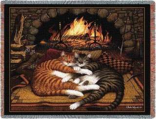 TIGER CATS KITTEN FIREPLACE TAPESTRY THROW AFGHAN BED BLANKET  