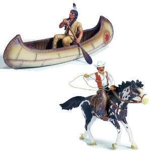  Schleich Canoe with Native American Figure and Cowboy with 