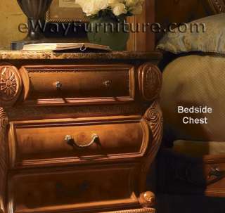 Wood Leather Marble 4 Poster King Master Bedroom Set  