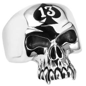 Stainless Steel LUCKY 13 SKULL RING Ring (Available in Sizes 10 to 14 