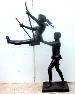 Cast Bronze Boy & Girl on Swing Statue  