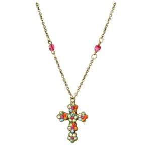 Michal Negrin Handmade Cross Medallion Necklace Decorated with Fuchsia 