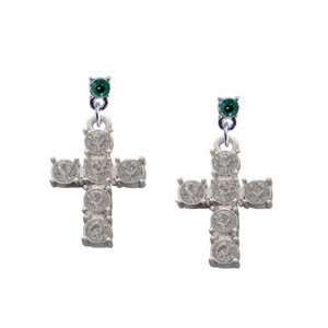   Stone Cross   Crystal Emerald Swarovski Post Charm Earrings [Jewelry