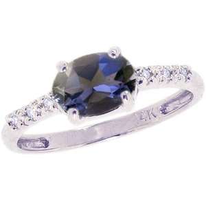   Sweet Oval Gemstone and Diamond East West Promise Ring Iolite, size6