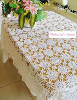 Vintage Hand crochet blooming flowers Large table cloth  