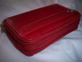 Credit Card double ziparound Red Leather Wallet  