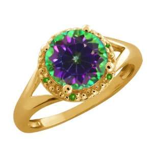   Round Green Mystic Topaz and Peridot Gold Plated Silver Ring Jewelry