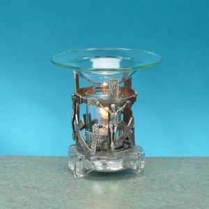 Decorative Glass And Pewter Crucifix Electric Oil Aromatherapy Burner