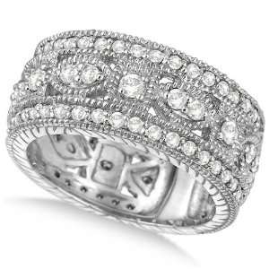  Vintage Style Byzantine Wide Band Diamond Ring 14k White Gold 