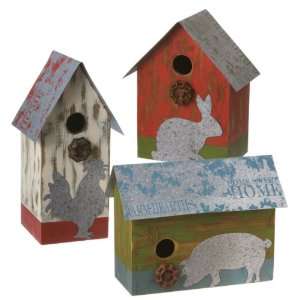  Set of 3 Farm Animal Wooden Birdhouse with Faucet Handle 